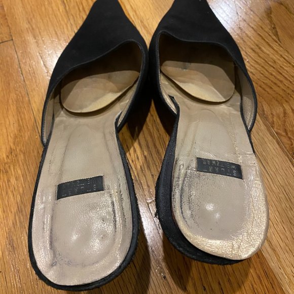 Vintage Stuart Weitzman Black Fabric Mules Kitten Heel - Picture 7 of 9